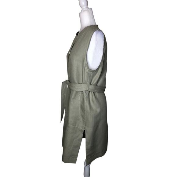 NAMU Belted Linen Sleeveless Midi Dress V- Neckline Minimalist Casual Sz: L - Picture 4 of 15